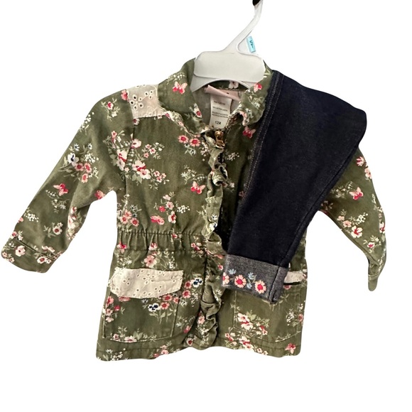 Little Lass Green Floral Jacket and matching pants 12 months - Picture 2 of 5